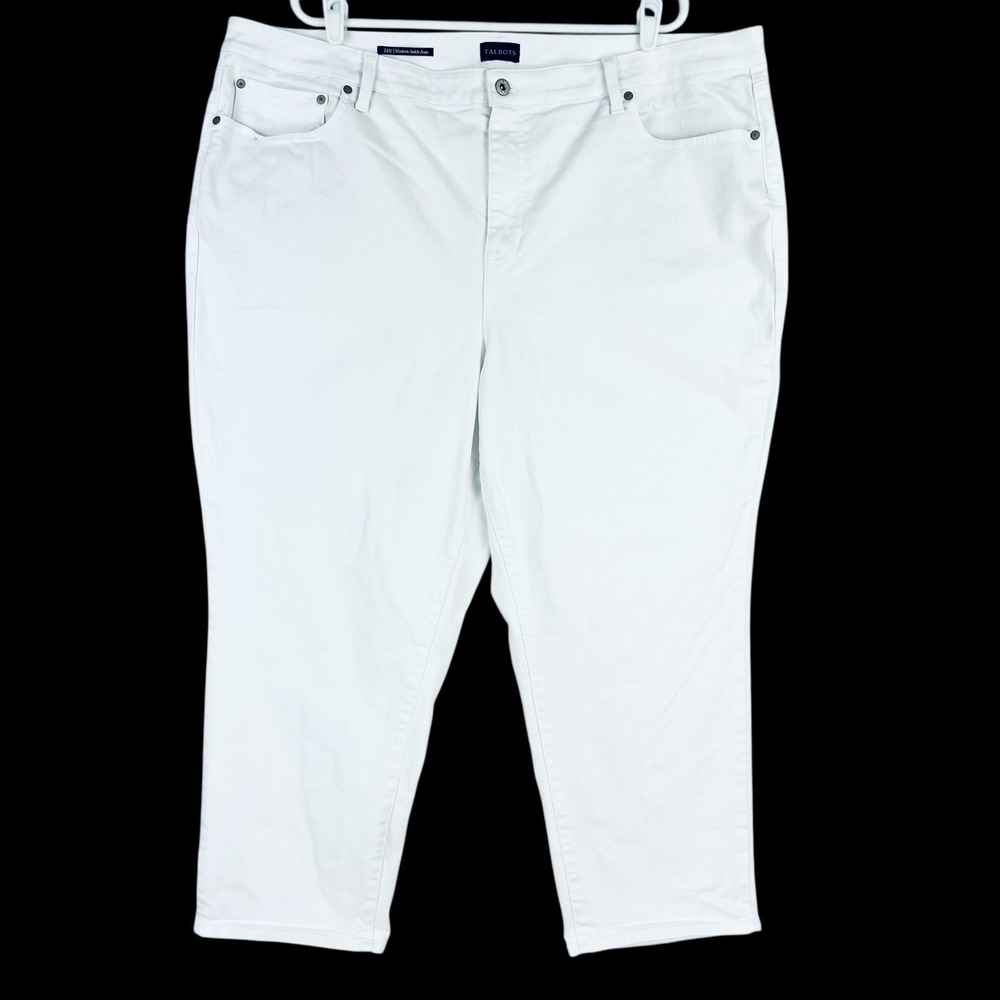 TALBOTS Women's Stretch White Denim Slim Ankle Jeans Size 24W High Rise